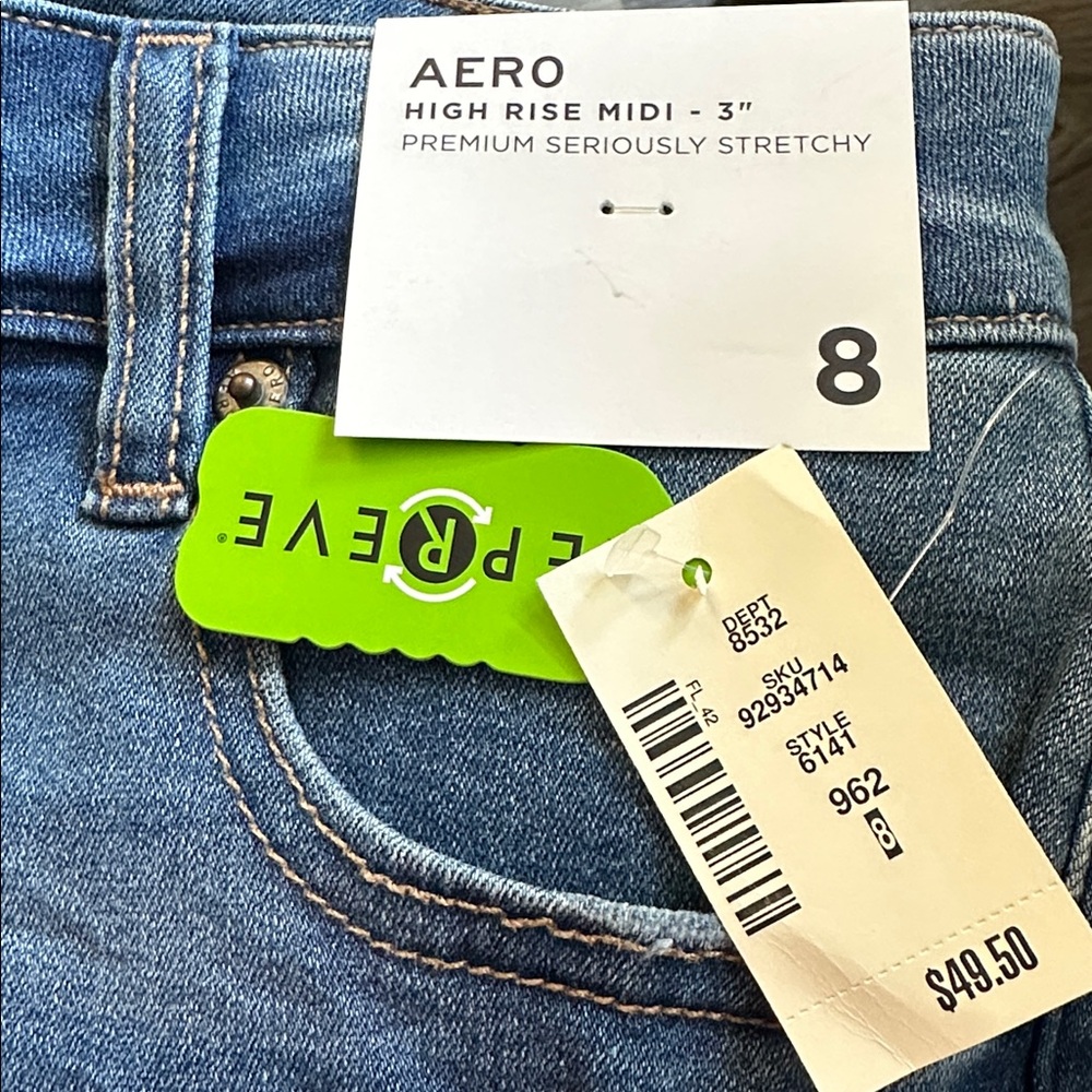 Aeropostale Women's Blue Denim High Rise Midi Shorts 3” - Picture 5 of 6